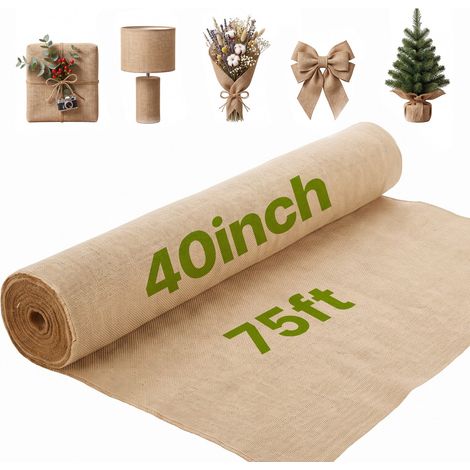 Jute Stoff, Sackleinen-Stoffrolle, 50x50 hochdichte breite natürliche Sackleinen-Stoffrollen, 1016mmx22,86m, für Dekoration, Handwerk, Hochzeit, Gartenarbeit, Pflanzen- & Baumwinterabdeckung (1/5)