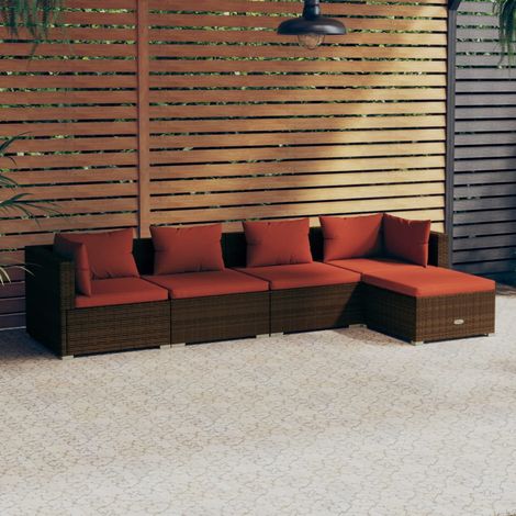 5 pcs Salon de jardin, Ensemble table et chaises de jardin, Meuble de jardin avec coussins résine tressée marron MKW125359 (1/5)