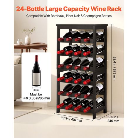 Casier à Vin Autoportant Capacité 24 Bouteilles, Range Bouteilles à 6 Niveaux, Étagère à Vin Stable avec Plateau, Rangement Présent… (1/5)