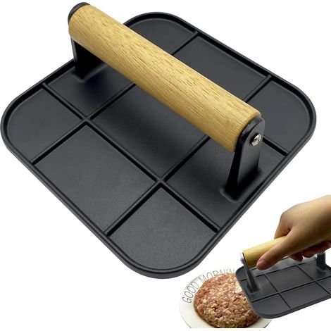 Presse à hamburgers pour plaque de cuisson 16 x 16 cm Presse à viande pour plaque de cuisson Presse à hamburgers pour viande, bacon, sandwichs, idéale pour la maison, la cuisine, le camping et le ba (1/5)