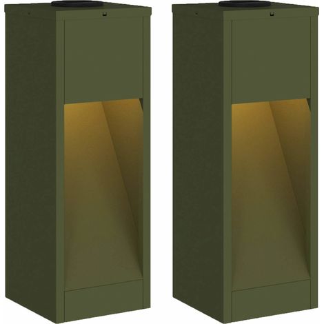 Set di 2 lampade da vialetto solari autoportanti dal design moderno 18 x 18 x 50 cm ad alta efficienza energetica in acciaio verde oliva 020052527