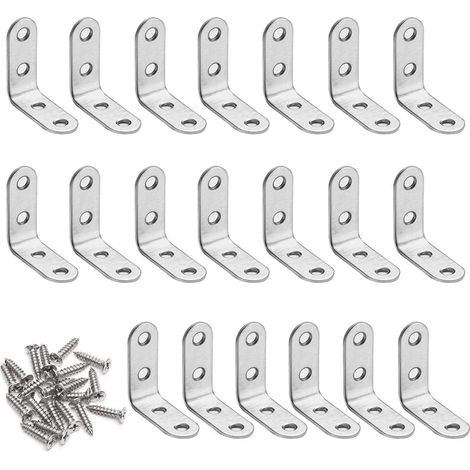Equerre de Fixation Noir Angle Droit Support en forme de L, 20 Pièces Équerre Angle 90 Degrés en Acier Inoxydable, Équerre étagère 40 x 40 x 17mm Équerre de Coin avec Vis (Argent) (1/5)