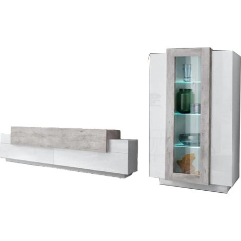 Mur Modulable Isaia, 7 Étagères Made in Italy, 45x280x120h cm Blanc Brillant (1/4)