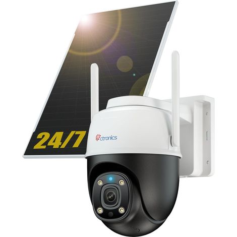 Ctronics Caméra de Surveillance Solaire 4G AOV, Enregistrement 24/7, Batterie 14400mAh, Panneau 8W, Détection PIR, Suivi Auto, Vision Nocturne Couleur