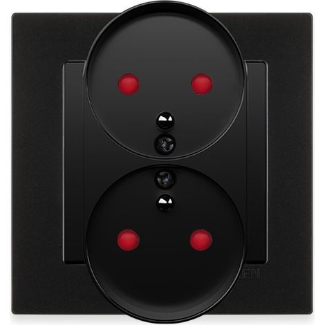 Prise de courant double 2P+T avec obturateurs noir métallisé – ensemble complet avec plaque – 248/14E EXEN (1/3)