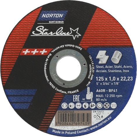 Norton – Disque à lamelles 125 mm – Épaisseur 1 mm – Pour acier et inox – Découpe rapide avec peu de vibrations