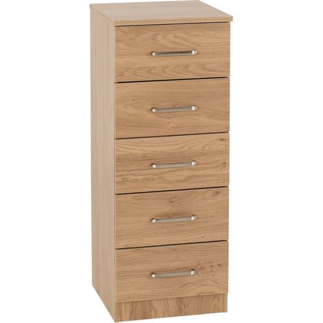 Dakota 5 Drawer Narrow Chest - L36 x W35 x H90.5 cm - Oak