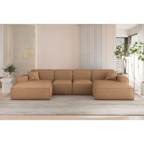 Wohnlandschaft Sofa U-Form CELES PREMIUM XS in Stoff Artico Rostbraun