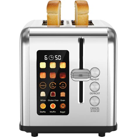 Grille-Pain 2 Tranches avec Écran Tactile LED, 880W, Fonctions Décongélation (1/5)