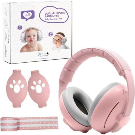 Casque Anti-Bruit Bébé - Réduction Sonore 25db Snr - Bandeau Élastique Doux - Pour Sommeil Et Voyage - Rose (1/5)