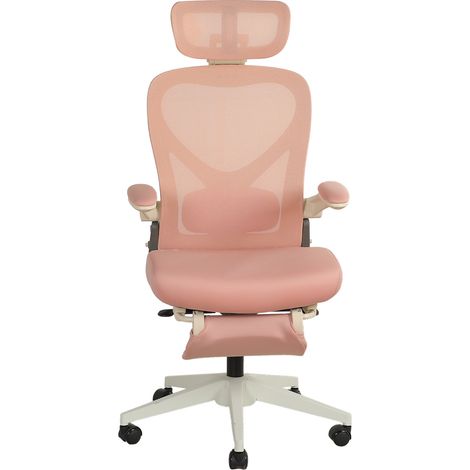 Sedia da ufficio ergonomica pieghevole rosa con poggiatesta 3D supporto lombare e poggiapiedi (1/4)