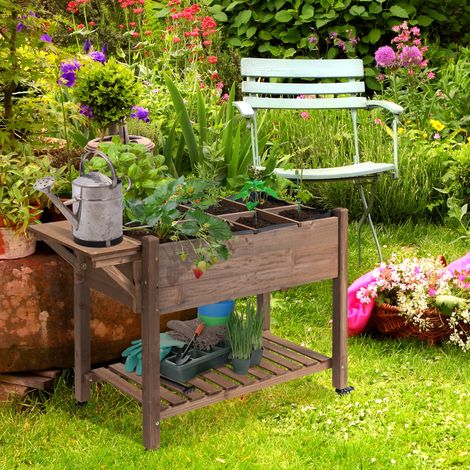 Jardinière sur Pied - Potager sur roulettes - étagère, Tablette Rabattable, Feutre de Drainage Inclus - Bois Sapin pré-huilé, Inserts