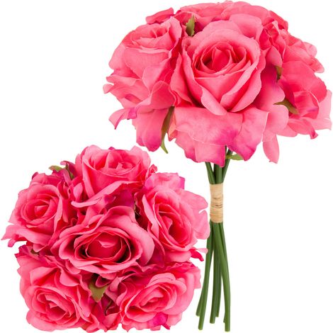 CV21919-5 MAZZO DI ROSE FIORI ARTIFICIALI 6 PEZZI BELLISSIME ROSE SPESSE IN UN MAZZO ROSA ROSA REALISTICO