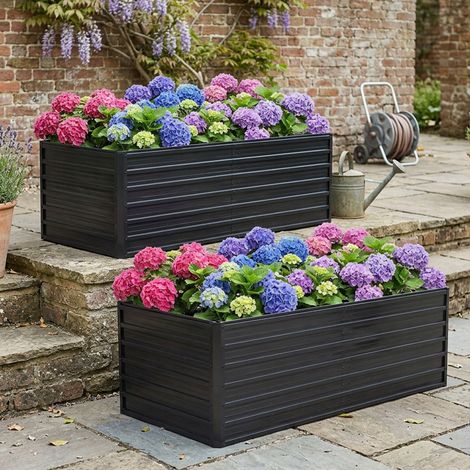 REDOM - Letto rialzato da giardino - 190x90x64 cm - base aperta - 4 barre di rinforzo - metallo nero