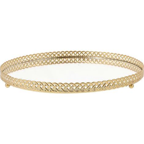 Plateau à bijoux, porte-parfums, plateau miroir, porte-bagues, organiseur de boucles d'oreilles, plateau de rangement pour bibelots-25X25X2.5CM-Golden (1/4)
