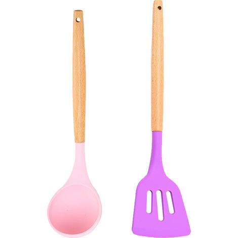 Ustensile De Cuisine - Silicone Et Bois - Résistant À La Chaleur - Compatible Poêles Antiadhésives - Lot De 2 (1/5)