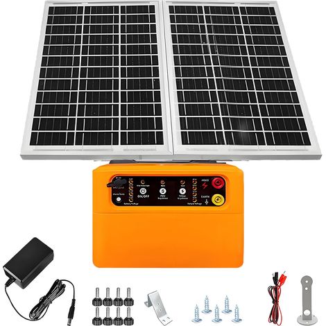 De Clôture électrique, Solaire 12V 6 Kv–8 Kv, 0,3 J–1,5 J Sélection Manuelle Clôture Avicole 48 Km Portée Panneau Solaire 15W Batterie Plomb-Acide 12V 7000Mah Et Kit Mise à Terre Pour Volailles (1/5)