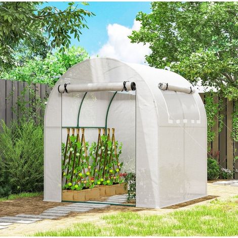 Serre de jardin portable 180x180x200 cm en acier blanc, modulable pour jardin FloraGrace (1/5)
