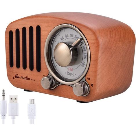 Radio Portable Haut-parleurs Bluetooth Faits à la Main Rétro en Bois Bluetooth 4.2 Mini Haut-Parleur avec Caisson de Basses Super Graves avec Radio FM Prise D’entrée Audio (R919) (1/5)