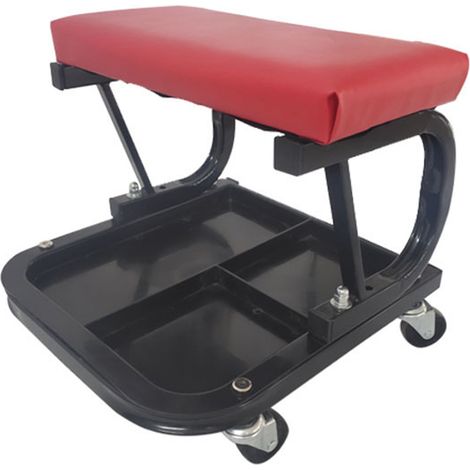 Tabouret de garage roulant avec plateau à outils, structure robuste de grande capacité, siège d'atelier confortable. (1/5)