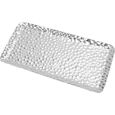Plateau de service en acier inoxydable martelé, sans odeur, pour salon, chambre, cuisine ou salle de bain, 19,5 x 9,5 cm, argenté (1/5)