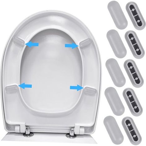 Paracolpi per sedile WC, kit di ricambio universale per paracolpi, ricambio per paracolpi WC, accessori per WC, cuscinetti in gomma antiurto, 10 pezzi, grigio (1/5)