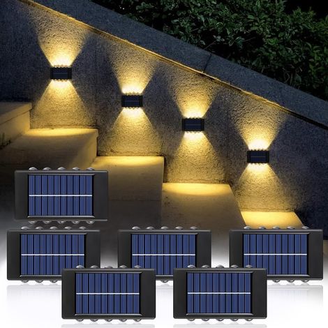 Applique murale solaire,6 Pack Applique murale exterieur solaire,Appliques Solaires LED Up & Down,IP65 Étanche Lumiere Solaire Exterieur pour Outdoor Clôture Cour Véranda (1/5)