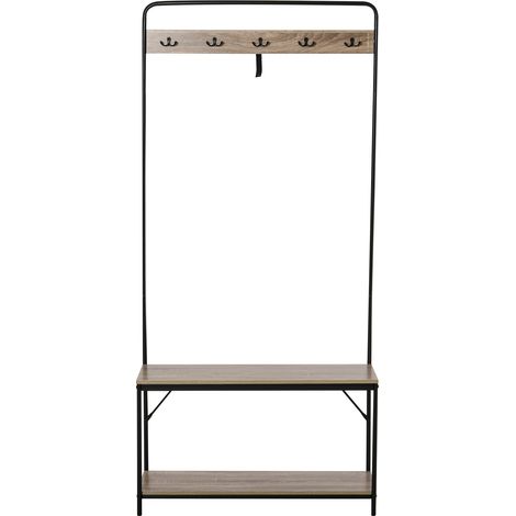 Porte-manteau 3 en 1 avec banc et étagère à chaussures, style industriel, mobilier d'entrée vintage en bois et acier, 80,5 x 30 x 170 cm, noir (1/5)