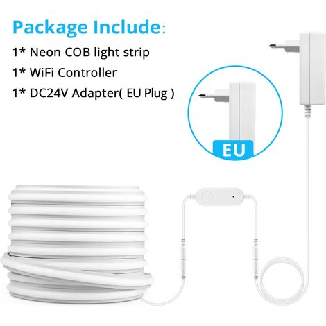(Lumière blanche, 3M) Bande LED COB dimmable WiFi, 24V, ruban adhésif étanche, compatible avec Alexa Echo et Google Home. (1/5)