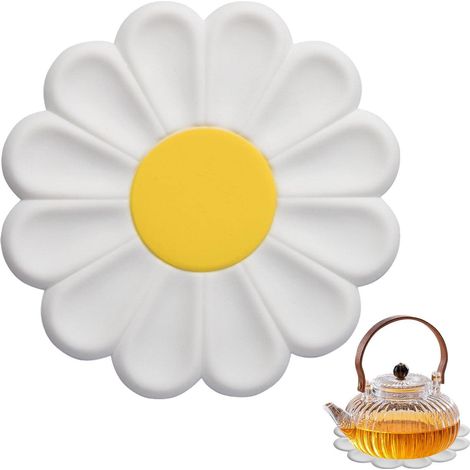 Sous Plat en Silicone Marguerite - Set de 2,Résistant à la Chaleur,Protège Plan de Travail,Coussin Chaud Flexible Anti-Dérapant pour Cuisine (1/5)