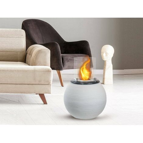Dmora - Chimenea de bioetanol Dserturin, Chimenea ecológica, Hogar sin humo, Calefactor de etanol, Made in Italy, 40x40 h54 cm, Blanco (1/4)