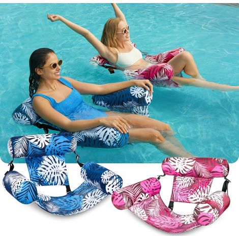 Lot de 2 chaises hamac pliables – Design tropical motifs feuillus (bleu et rose)– Coussins flottants intégrés -tête réglables – Pliage compact – Pour jardin, camping, plage, piscine, festival (1/4)