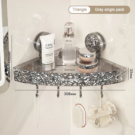 (Noir 2-M) Étagère de rangement de salle de bain transparente et légère, fixation murale luxueuse, non perforée, ventouses puissantes (1/5)
