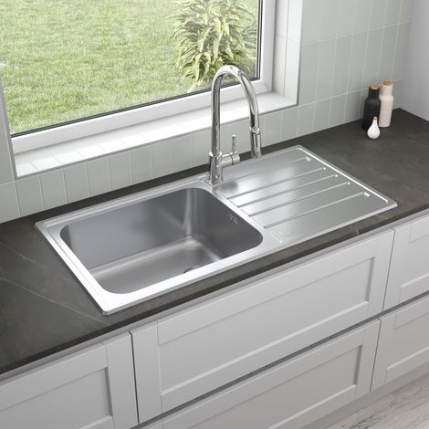 ArtiKitch 1 Bowl Kitchen Sink Large Deep Inset Reversible Drainer Waste Stainless Steel