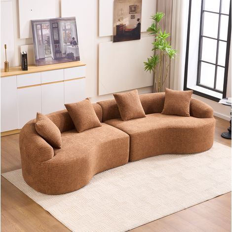 Sofá modular curvo de 4 plazas en chenilla color caramelo con espuma, diseño moderno para salón o apartamento (1/5)