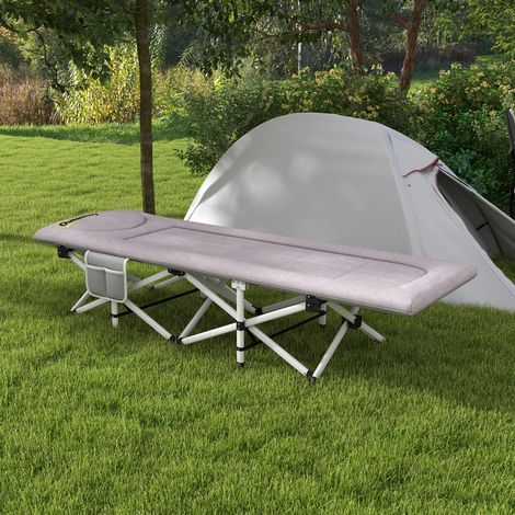 Lit de camp pliant, moelleux, supportant jusqu'à 200 kg, structure métallique antirouille, 185 x 65 x 37 cm, gris (1/5)