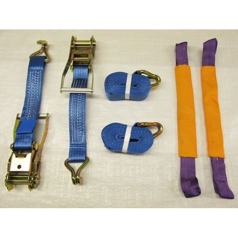 Recovery Ratchet Strap Set 50MM x 6M x2 (Round Sling Alloy Wheel Tie Down Trailer Kit)