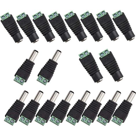 20Pcs DC d'alimentation Connecteur Mâle/Femelle 2,1 x 5,5 mm Fiche 12V Prise Jack Adaptateurs, pour Prise pour caméra de DVR Système de sécurité lumière LED (1/4)