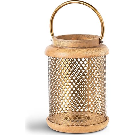 Lanterne Porte-Bougie en Bois et métal doré 19 x 19 x 28 cm (1/5)