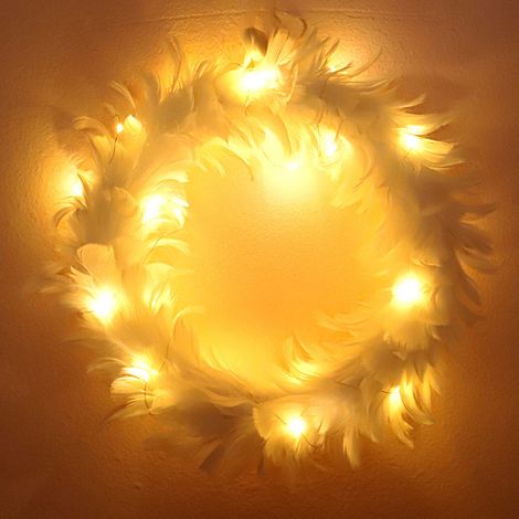 Weihnachtskranz, weißer Federkranz, beleuchteter Kranz mit LED-Lichtern, für die Haustür, Wand, Weihnachtsfeier, Dekoration (1/5)