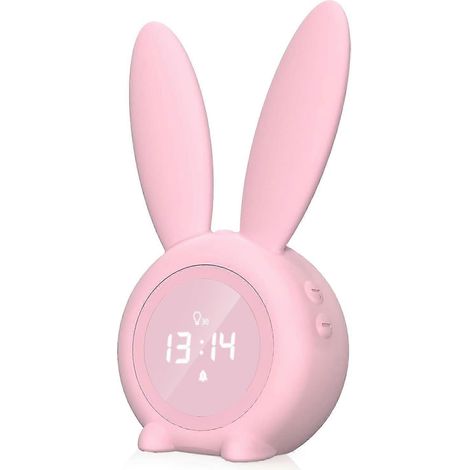 Réveil pour enfants, réveil lumineux LED, lampe de chevet lapin mignon, fonction snooze, affichage automatique de l'heure et de la température, activation sonore (1/5)