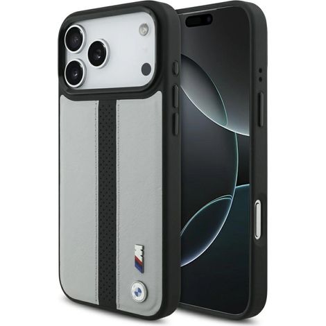Coque MagSafe BMW M à rayures perforées avec logo pour iPhone 17 Pro Max - Grise (1/5)