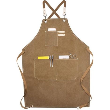 Grembiule da lavoro resistente - Grembiule da cucina - 1 pezzo - Spallacci regolabili in tela con tasche - Grembiule in tela spessa - Impermeabile e resistente all'olio - per barbecue, panettiere, fal (1/5)