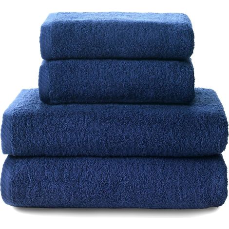 Plafonnier Cristal Lot de 4 Serviettes - 2 Bain Et 2 Toilette - 100% Coton Peigné - 400g/m² - Absorbant - Marin (1/5)