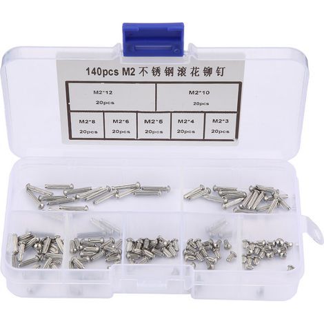 140 pièces assorties de rivets pleins en acier inoxydable M2 à tête ronde et tige moletée (1/5)