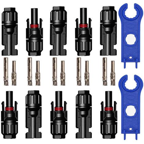 Pair 5 Paar PV-Stecker, Solar-Photovoltaik-Stecker mit Sechskantschlüsseln, wasserdichte Solar-Elektrostecker Stecker + Buchse für Solarpanel-Kabelzubehör, Schwarz (1/5)