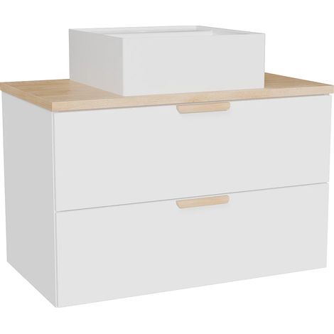 Mobile bagno sospeso con lavabo da appoggio quadrato Bianco L80 cm – AVORELI (1/5)