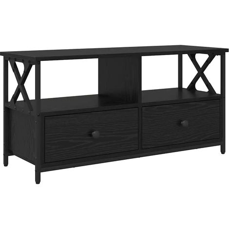 Meuble TV rectangulaire pratique rangement salon 90 x 33 x 45 cm en bois d'ingénierie chêne noir (1/5)