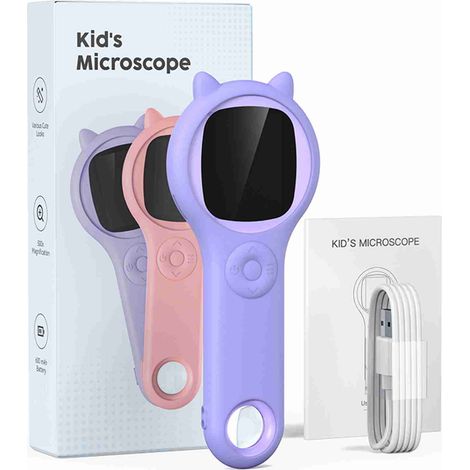 Microscope pour enfants, écran IPS 2 pouces, grossissement 500x, loupe portable USB 2 MP avec 8 LED lumineuses. (1/5)