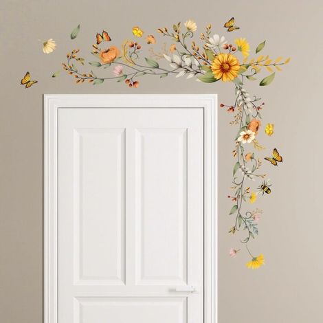 CSPARKV 1 pcs Stickers Muraux Plantes Florales Autocollants Muraux Fleurs Papillon Sticker Mural Amovible Deco Stickers pour Salons Chambres Bureaux Canapé Fond Décoration Murale (1/4)